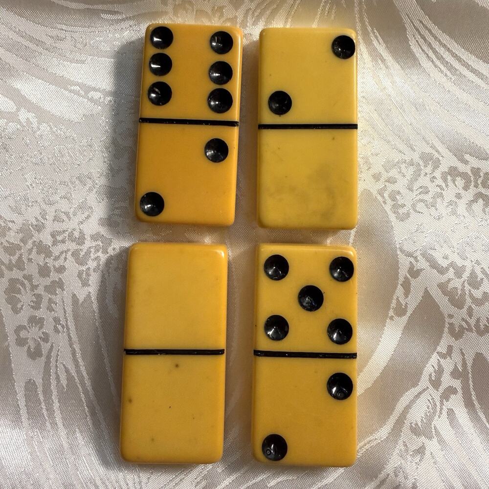 VTG Art Deco Bakelite Black Yellow Butterscotch Dominos Lot Of 4 Replacement